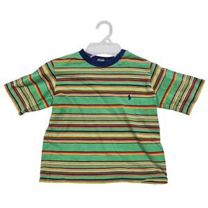 Polo Ralph Lauren Kid 4 4T Striped T-Shirt Green Orange Blue Cotton Tee Rainbow